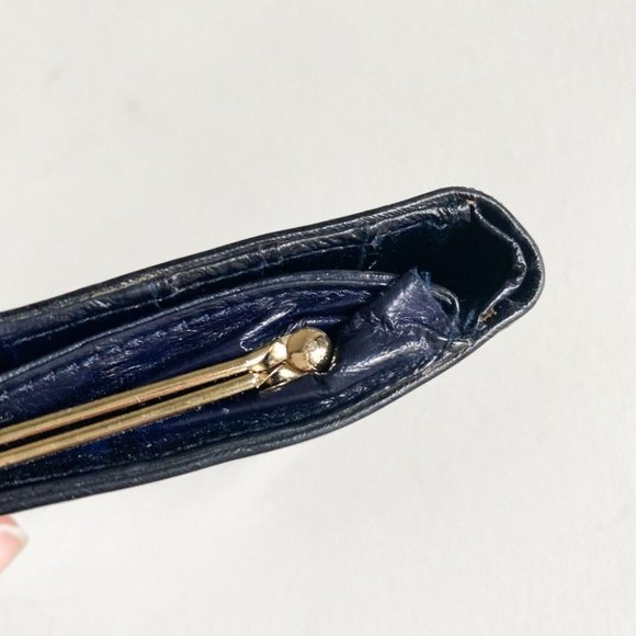 Vintage Navy Blue Eel Skin Buttery Soft Small Square Bifold Wallet - Picture 6 of 6